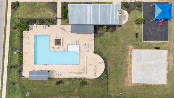 Drone / aerial view of a pool area